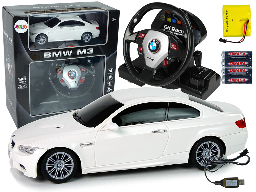 Távirányítós Bmw M3 fehér 2.4g Pilot Kormánykerék 1:18 Hangfények