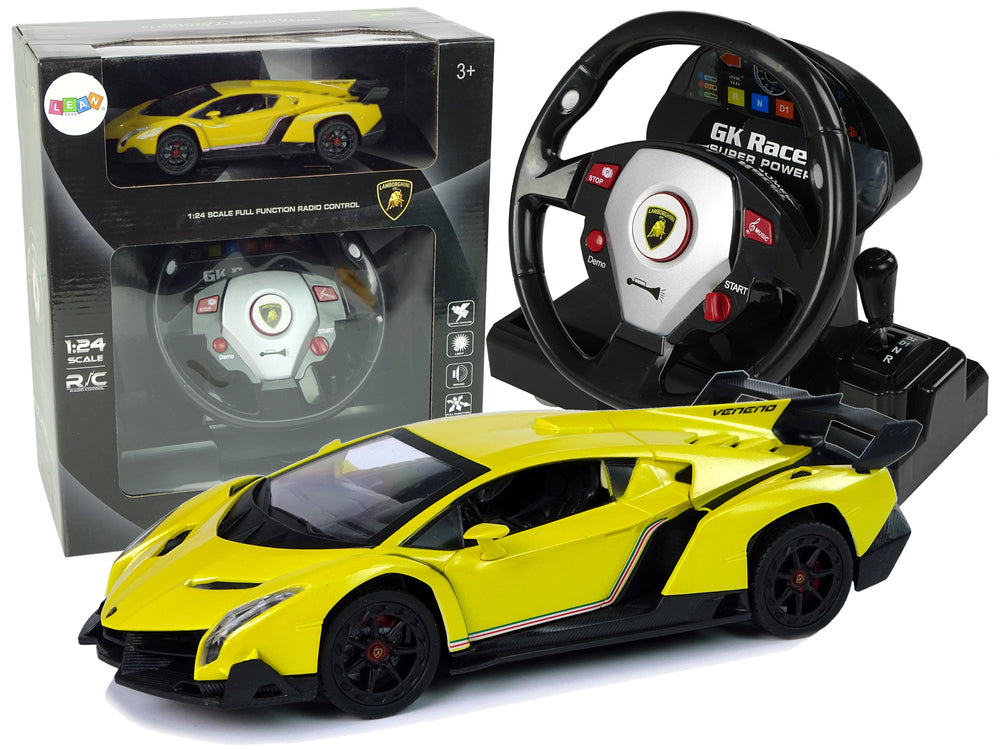 Remote Controlled Lamborghini Veneno Yellow 2.4 G Pilot Steering Wheel Sound Lights