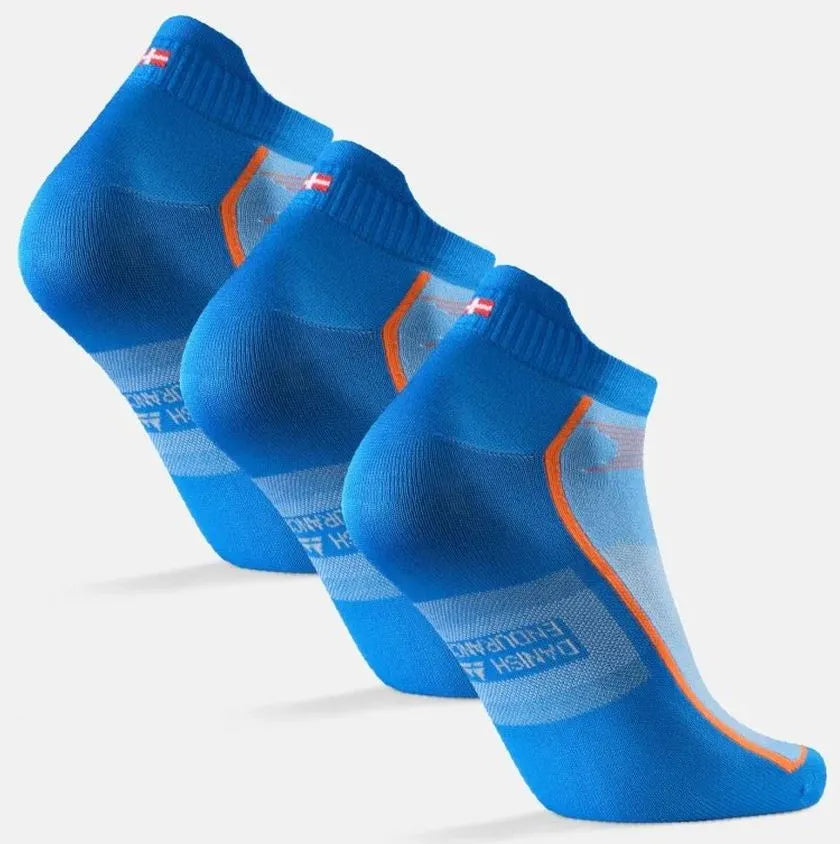 Meias de corrida profissional decotadas de resistência dinamarquesas, pacote de 3, mistura azul-laranja 39-42
