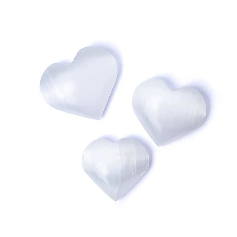 Bílý selenitový kámen Heart Worry Stone --balení 3 ks - ±3x4cm