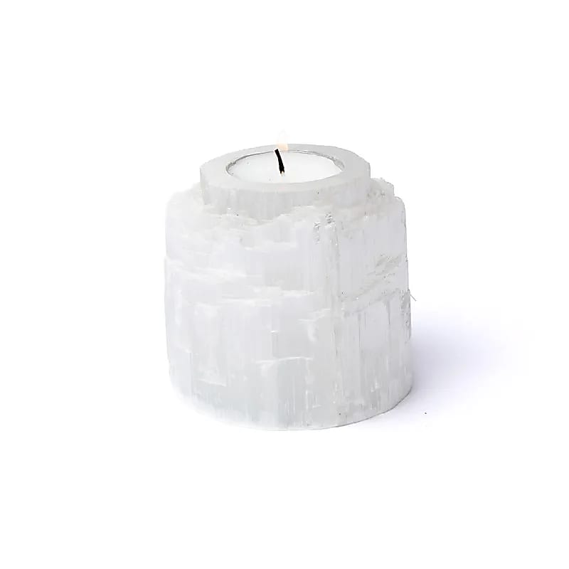 Teelichthalter aus Selenit-Eisberg – ±8 x 8 cm