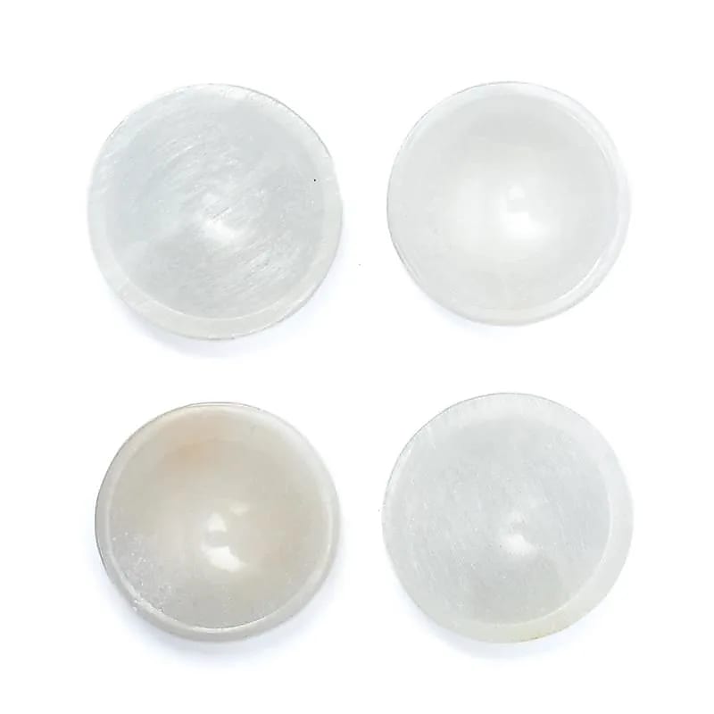 Selenit satin rund skål --paket med 4 st - ±8x8x2,5cm