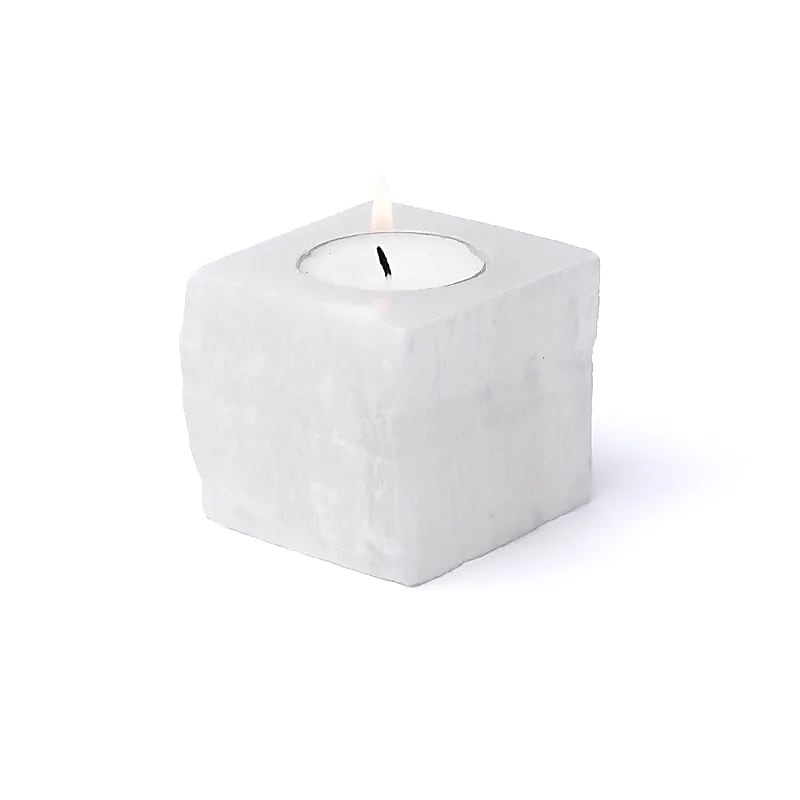 Seleniet vierkante theelichthouder --set van 2 stuks - ±6x6cm