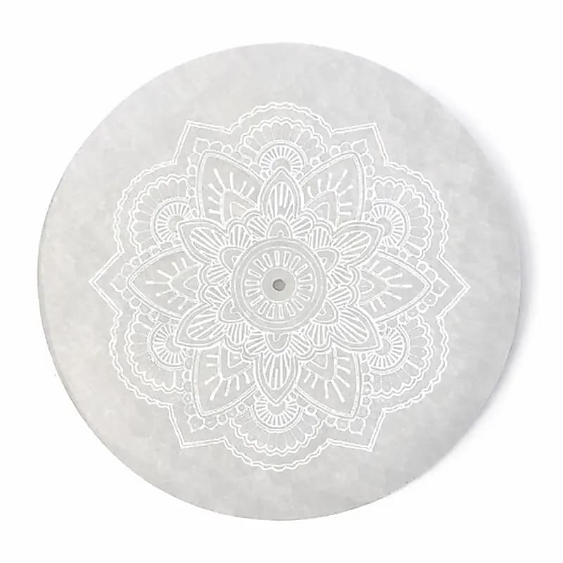 Incense Holder Selenite Mandala Round - 12 Cm