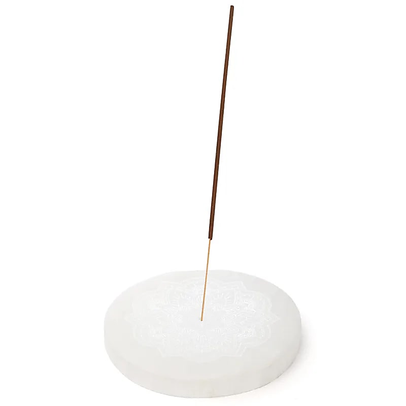 Incense Holder Selenite Mandala Round - 12 Cm