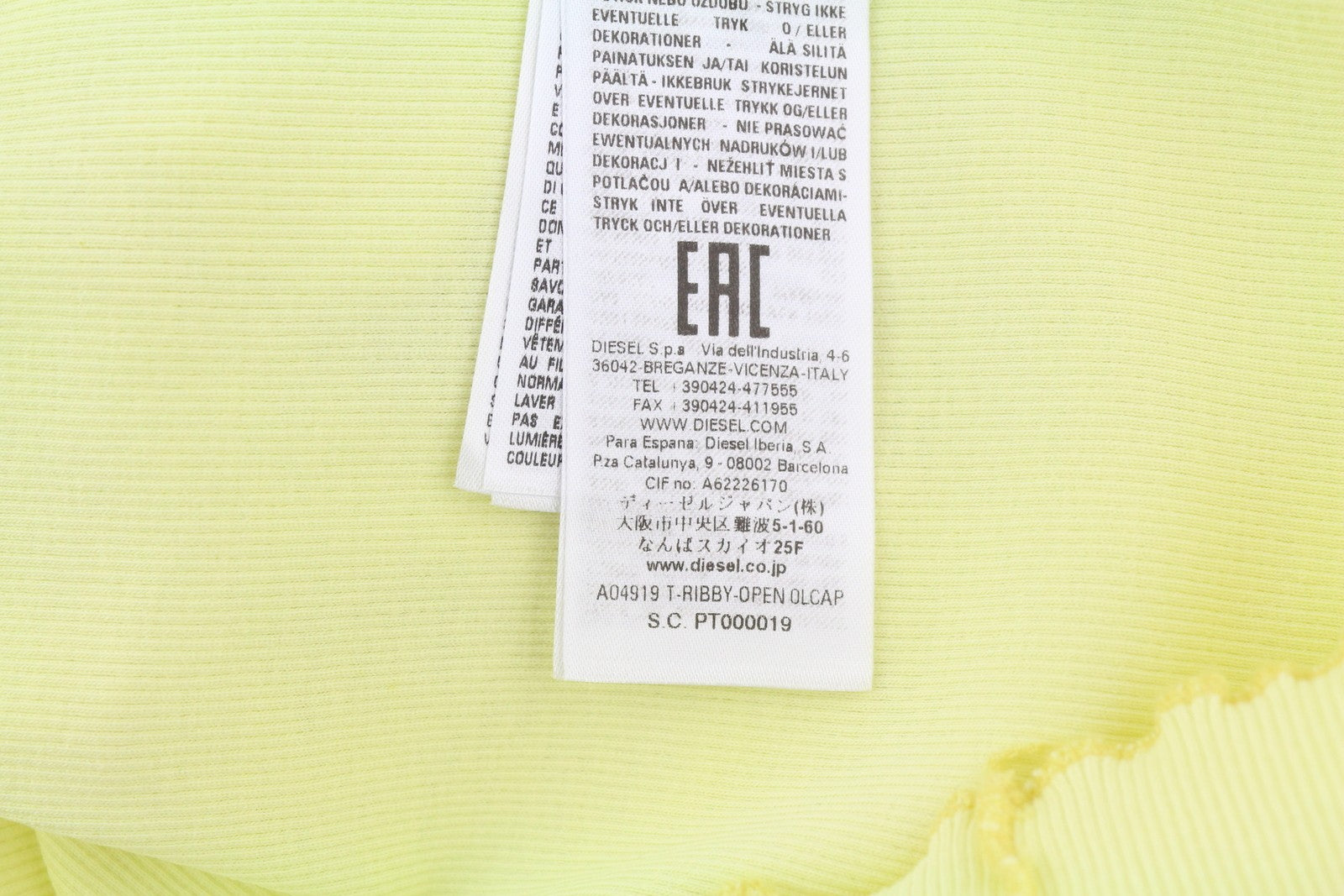 Tricou pentru damă Diesel T-ribby-deschis, galben Ribbed Buttoned Cropped