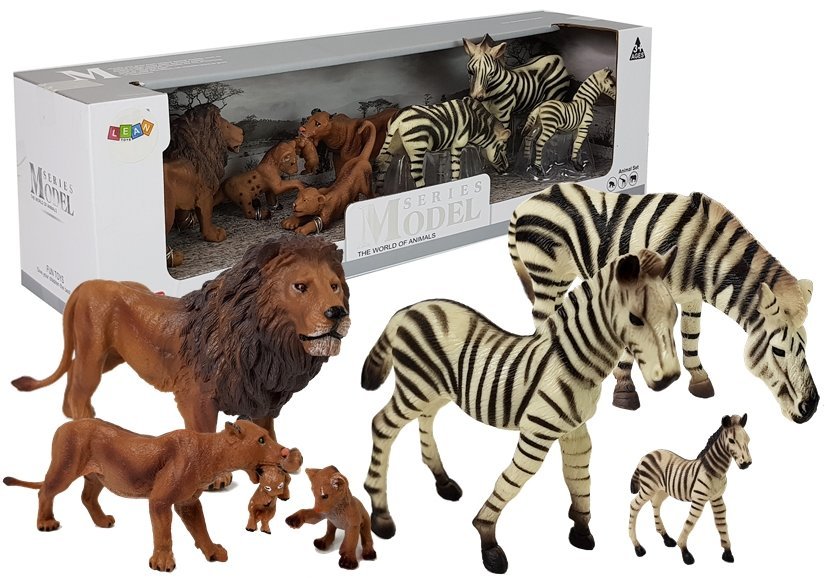 Africa Wild Animals Lion Zebra Family Figurine Set