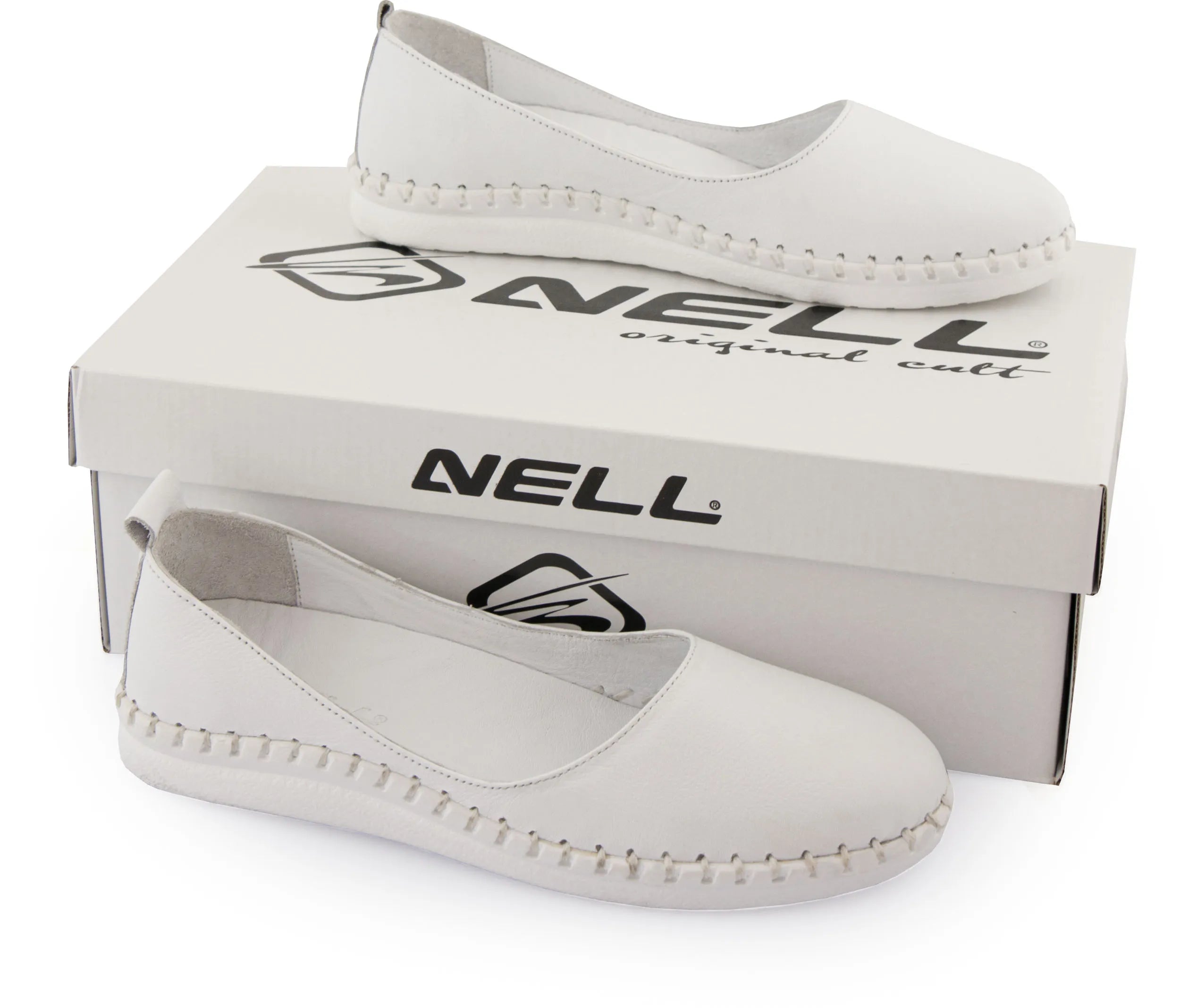 Damen-Ballerinas aus Leder Nell Weiß Weiß