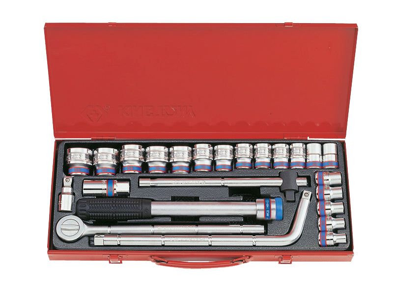 Dopsleutelset 1/2'' 10-32mm 24-delig met accessoires Chroom