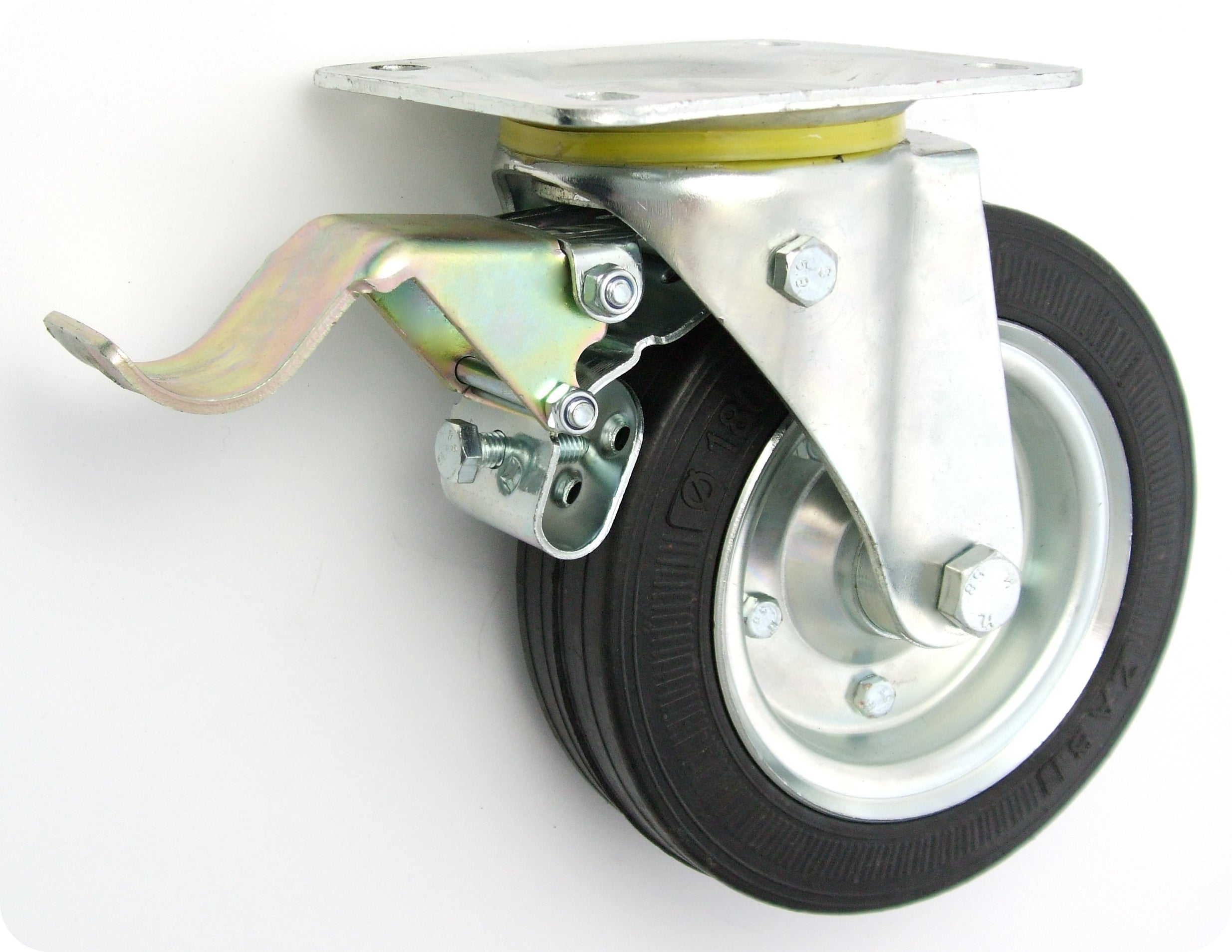 Roue métal-caoutchouc 180mm Boîtier de direction + Frein 55h