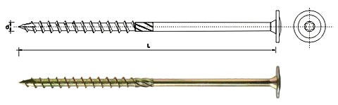 Wood Screw With Torx Collar Yellow Galvanized 8*260mm T40
