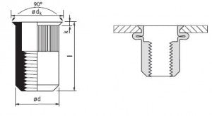 Dado Rivetto Con Collare Conico Ridotto An320 M8*30