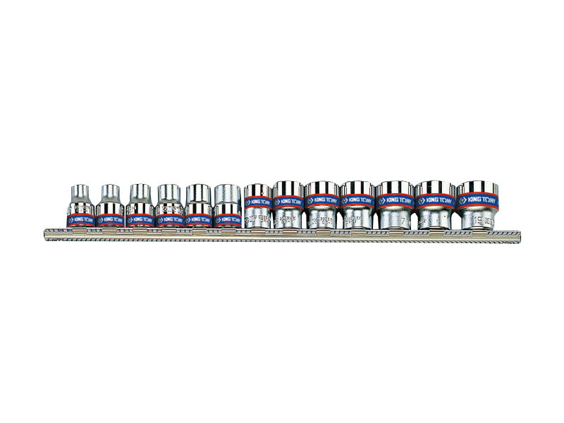 Fatningssæt 3/8'' Kort 12-punkts 7-19mm Skinne 13 Stk.