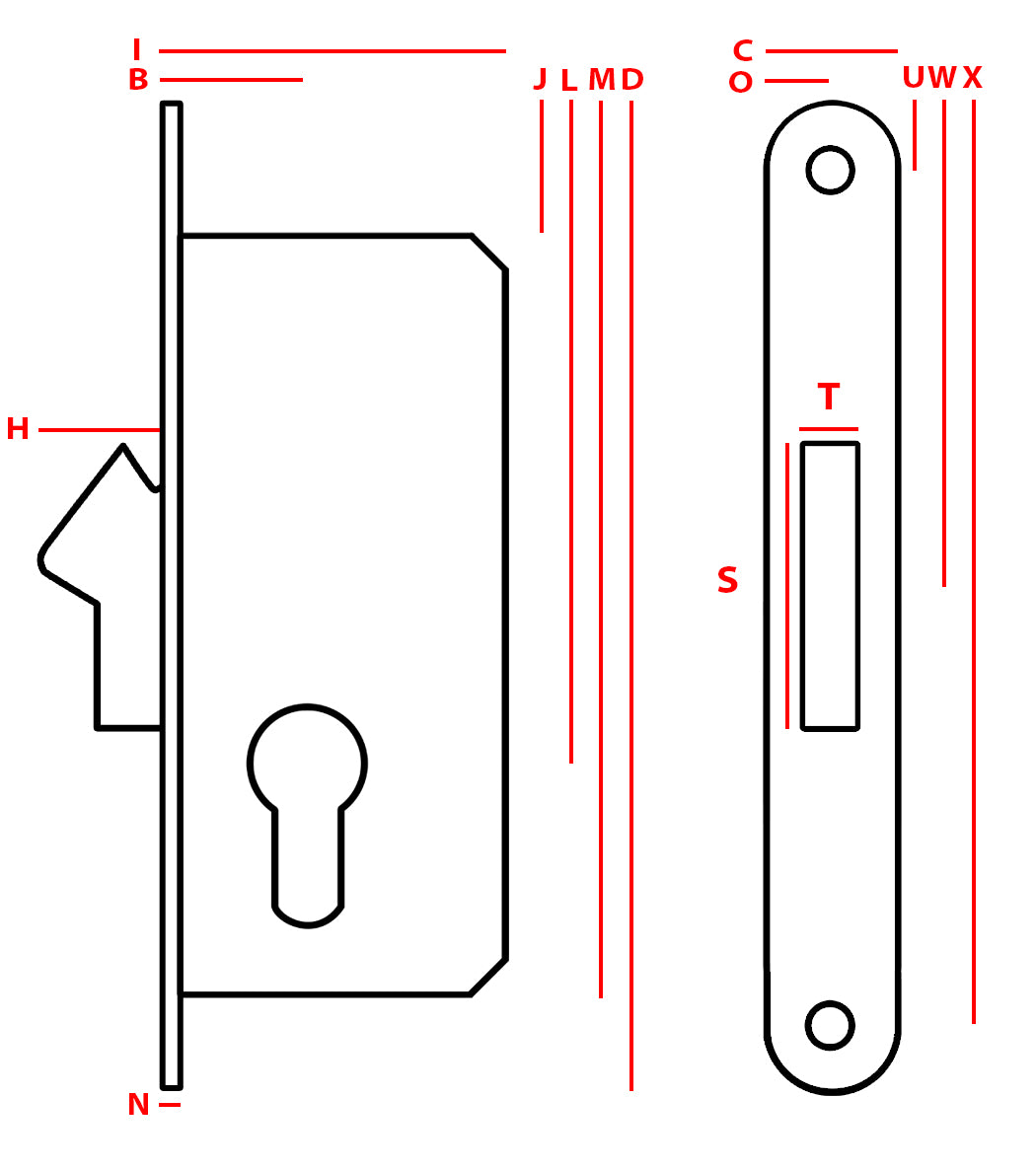 Jania 22 Hook Mortise Lock For Cylinder