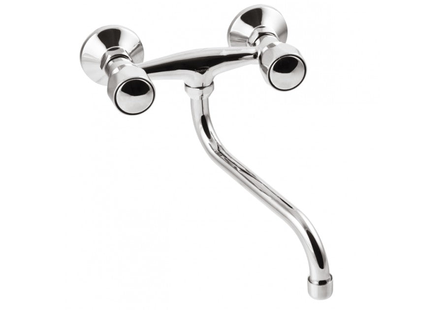 Grifo para lavabo-fregadero de pared con caño tipo S