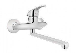 Mezclador monomando de lavabo de pared con salida corta