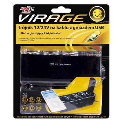 12/24v T-kontakt på kabel med usb-uttag