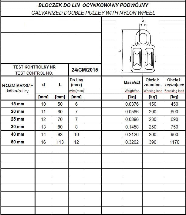 Double Fixed Rope Pulley 40mm