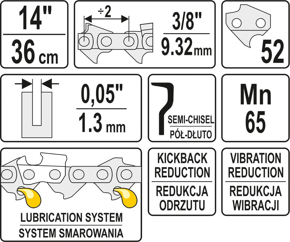 Cadena de sierra 14'' 3/8'' 1,3 mm 52 dientes