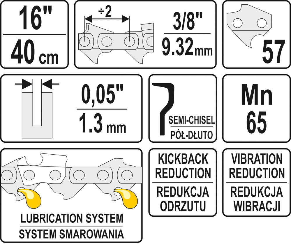 Saw Chain 16'' 3/8' 1.3mm 57t