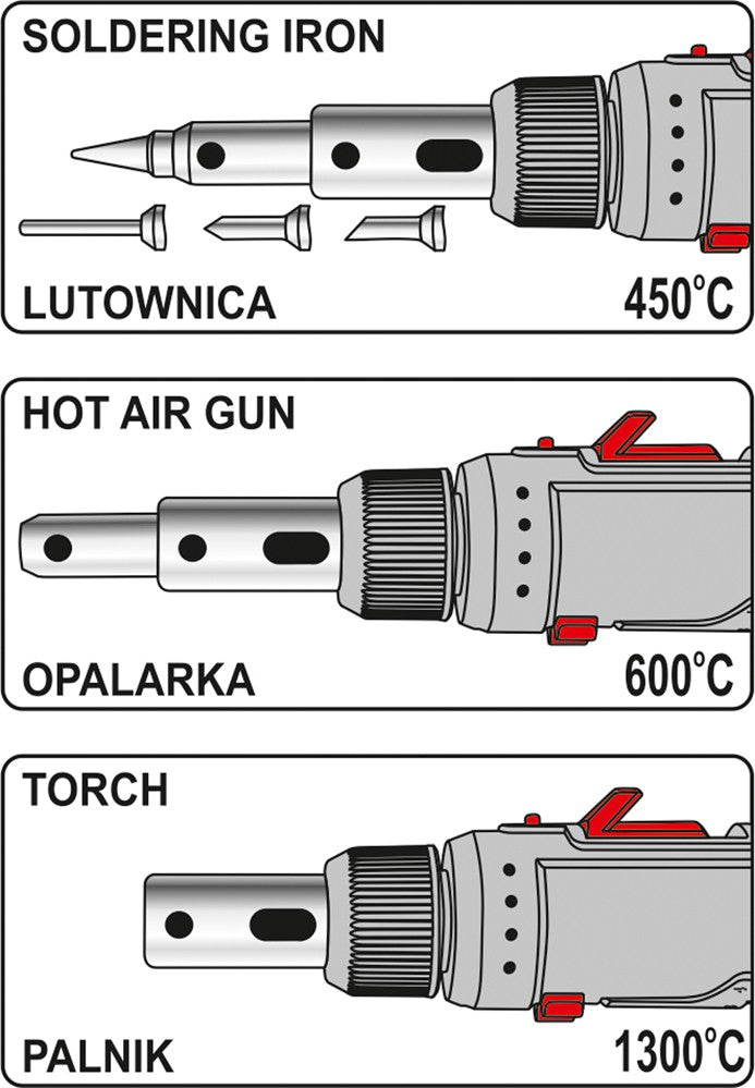 Fer à souder à gaz 3 en 1 avec accessoires d'allumage piézo