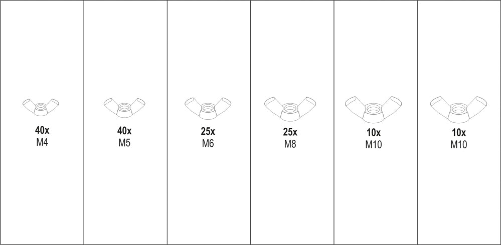 150 écrous à oreilles à mélange métrique Din 315