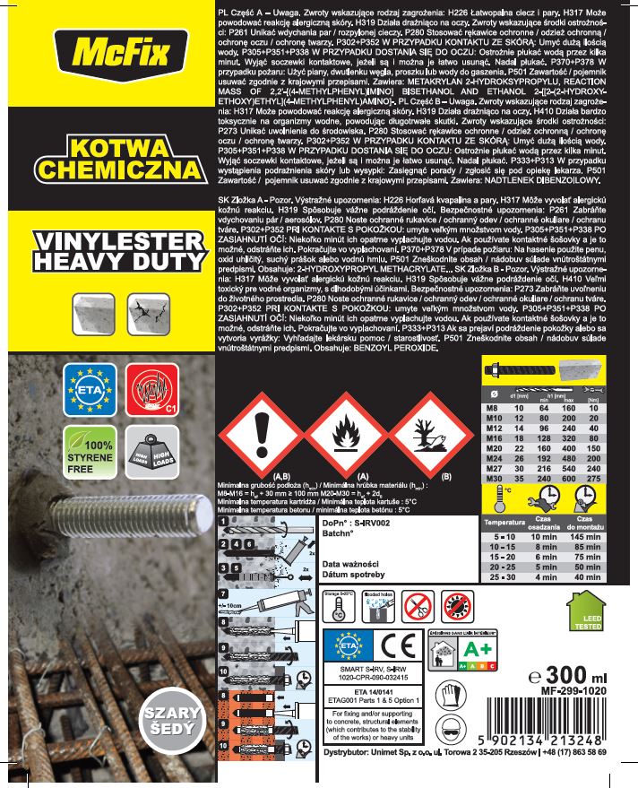 Ancorante chimico in resina vinilestere da 300 ml