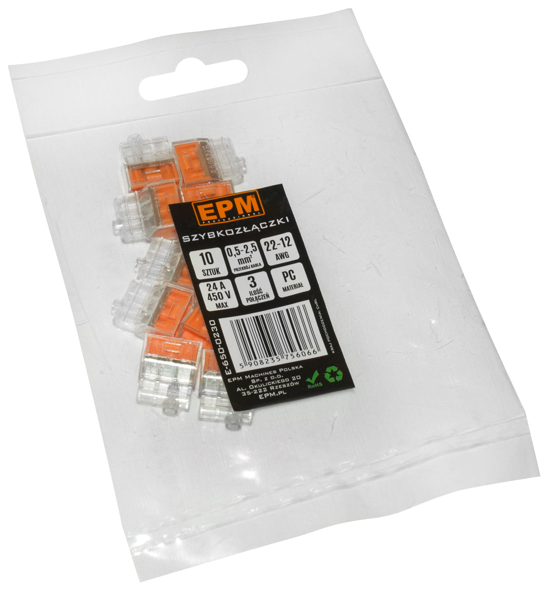 Conector Rápido 3*0.5-2.5mm2 Transparente/naranja 10 Pcs