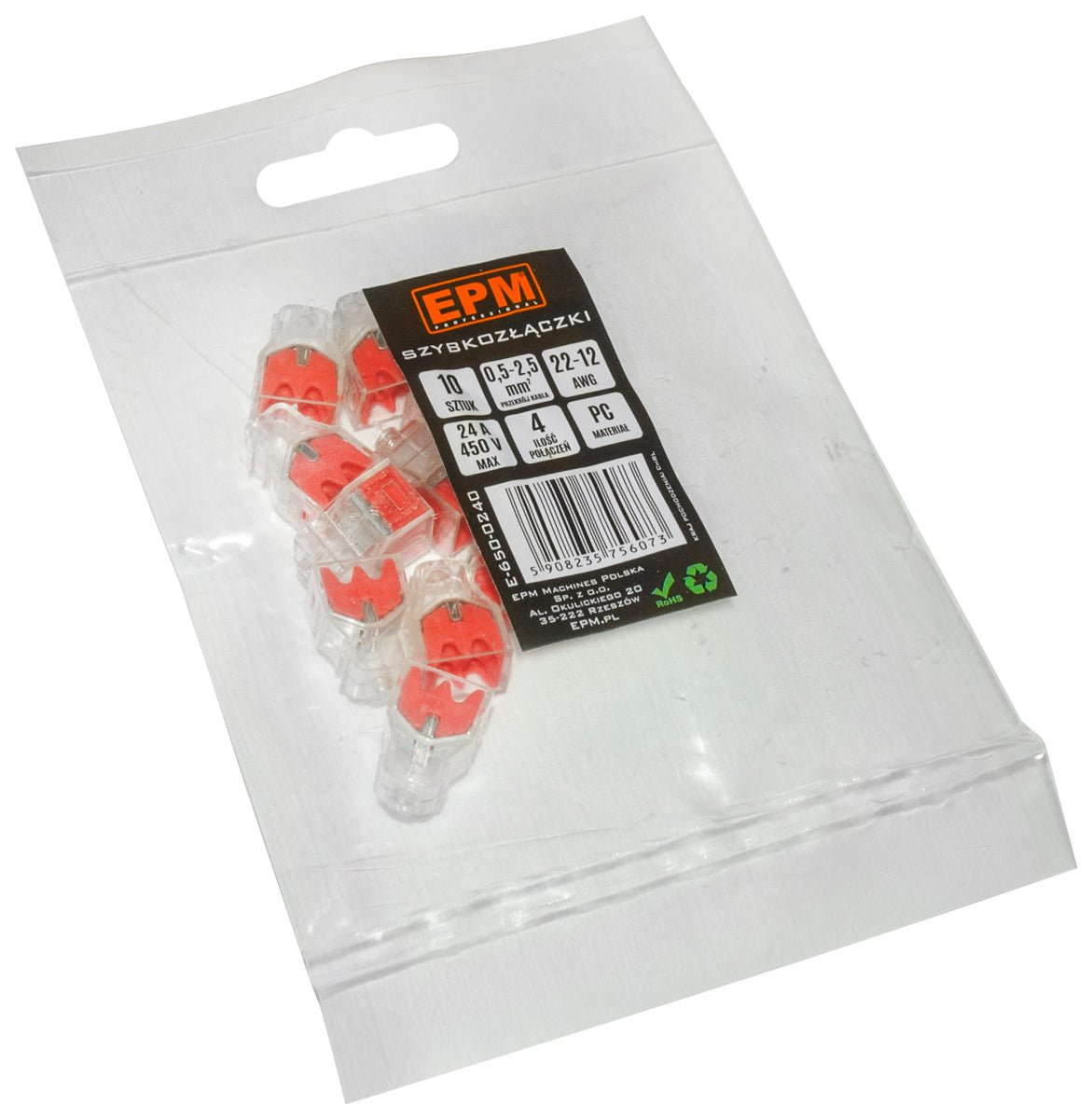 Conector Rápido 4*0.5-2.5mm2 Transparente/rojo 10 Pcs