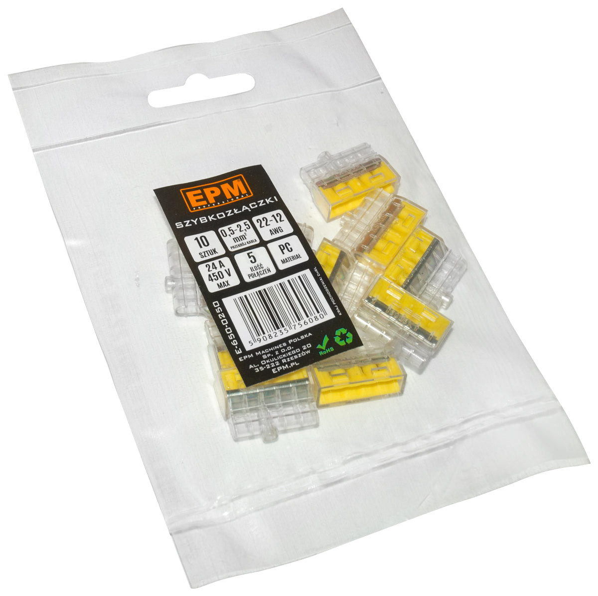 Conector rápido 5*0,5-2,5mm2 transparente/amarelo 10 unidades