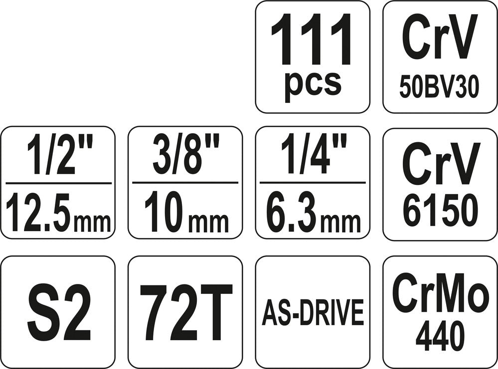 Kit Herramientas 1/4'' 3/8'' 1/2'' 111 Piezas Xl