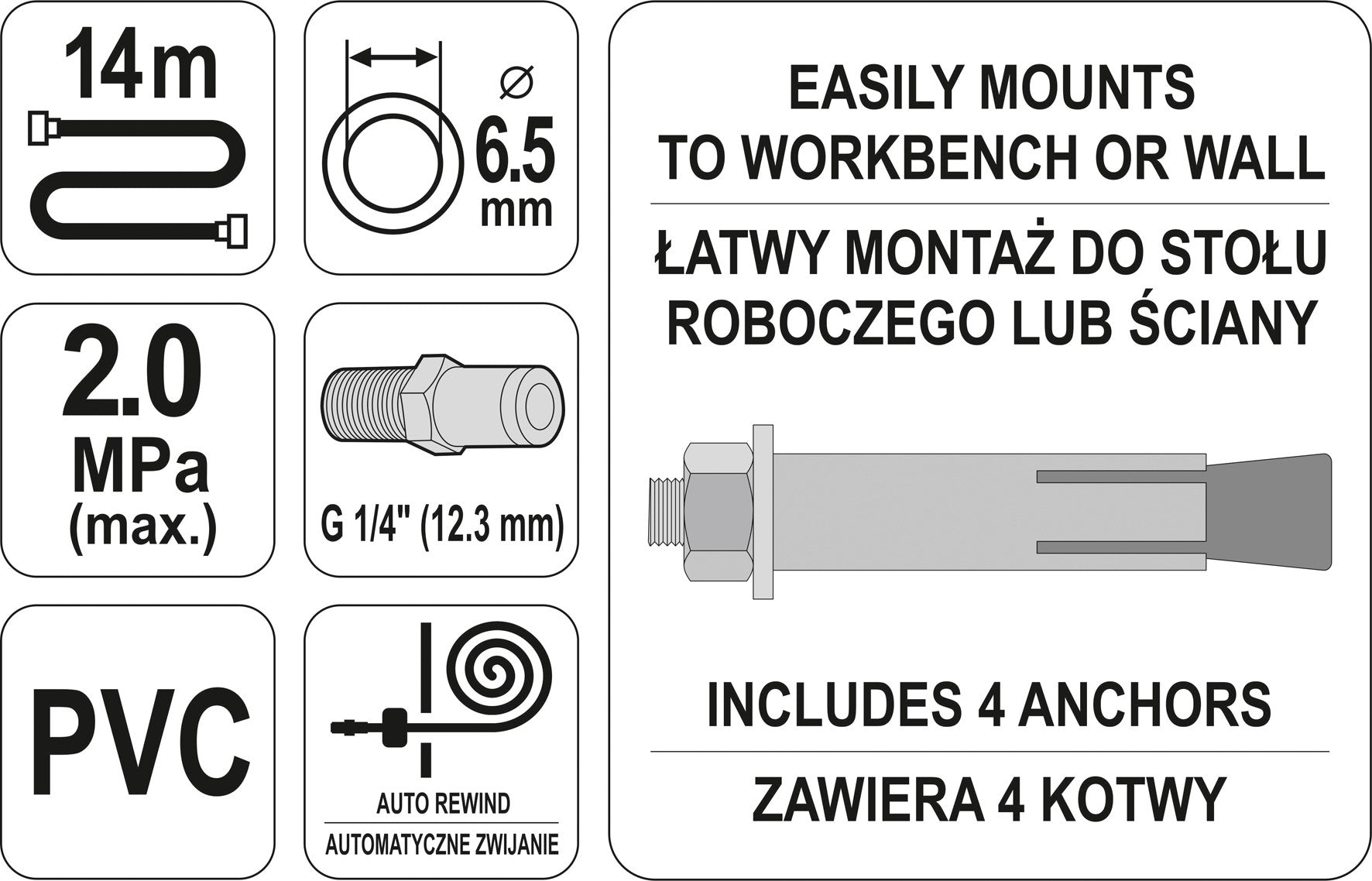 Manguera Neumática En Carrete Automático 6,3mm 14m