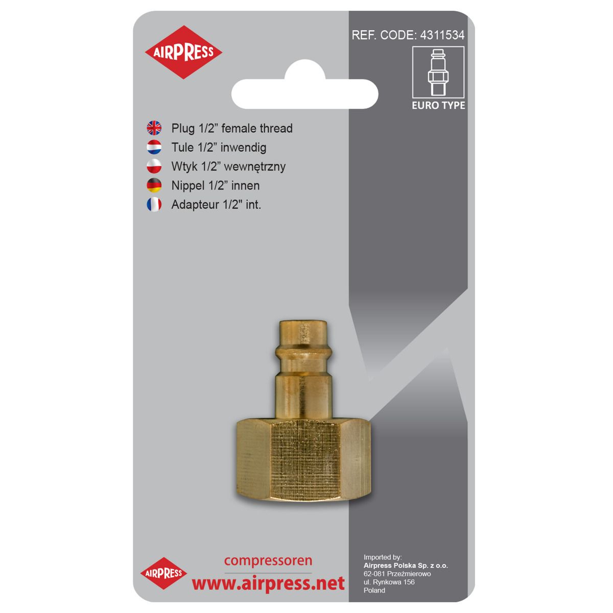 Zástrčka rychlospojky s 1/2'' vnitřním závitem