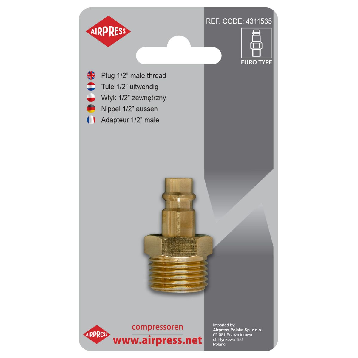 Zástrčka rychlospojky s 1/2'' vnějším závitem