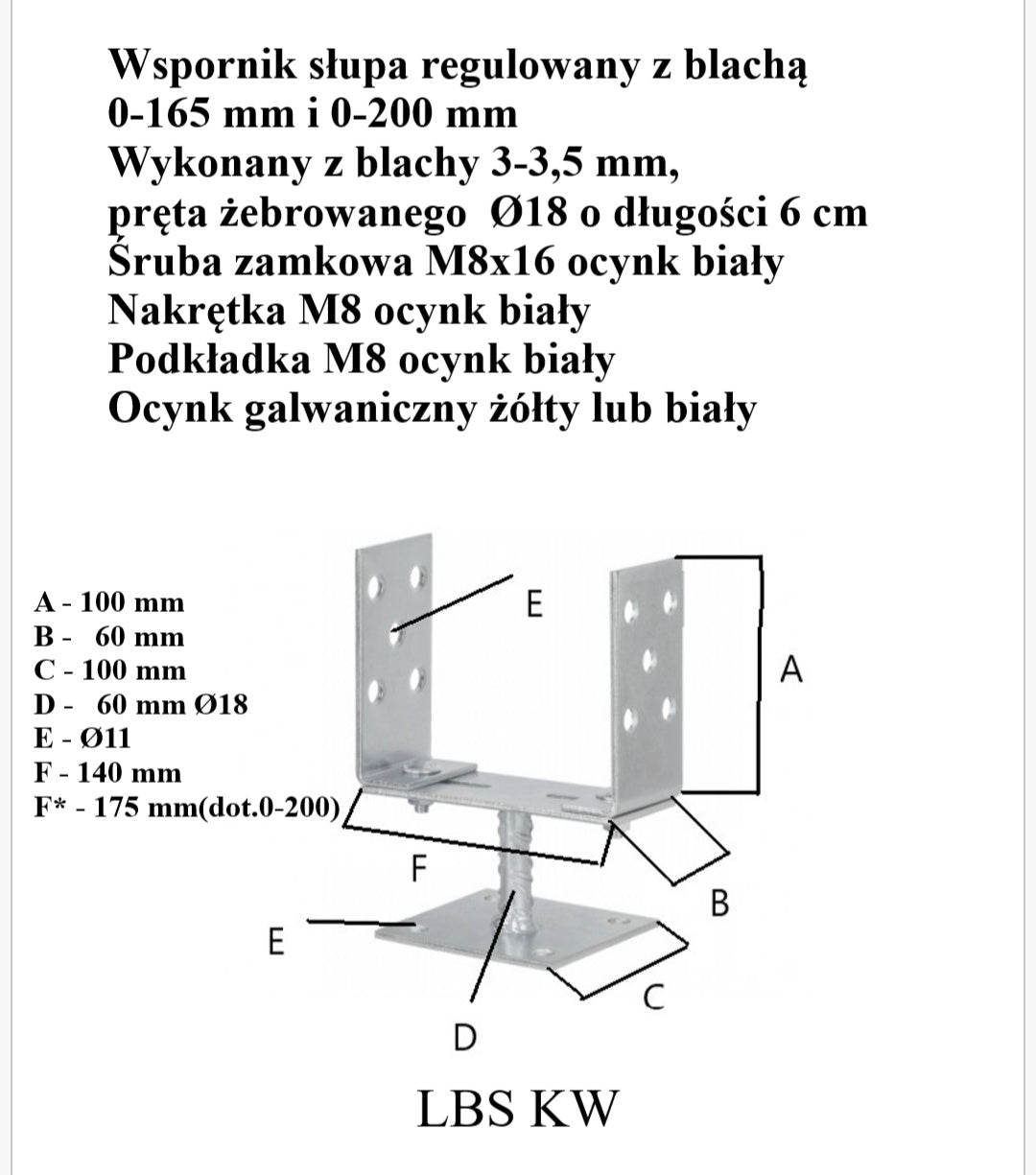 Pfostenfuß, verstellbar, 0–165 mm, quadratisch, gelb verzinkt