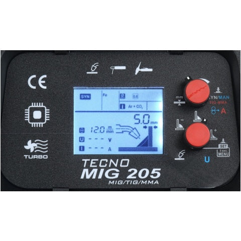 Soldadora Semiautomática Tecnomig 205 Lcd Mig/tig/mma Sinérgica
