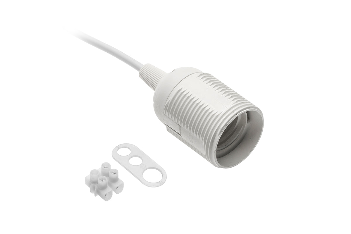 E27 Lamp Holder With Cable And Block 240v 60w 2x0.75mm2 White