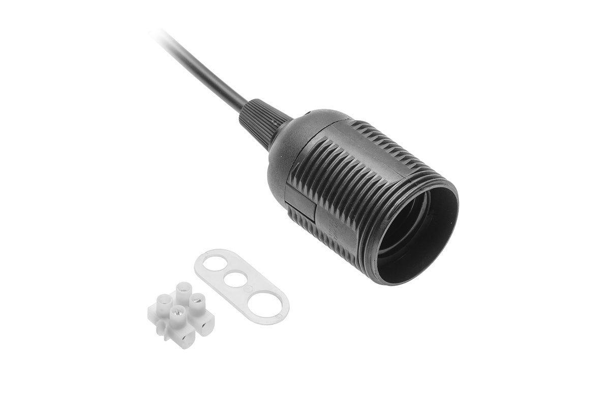 E27 Lamphouder Met Kabel En Blok 240v 60w 2x0,75mm2 Zwart