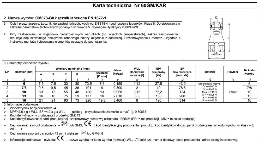 Conector de lanț Gm073-g8 10
