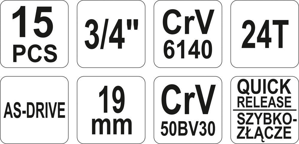 3/4' Gereedschapsset 15-dlg