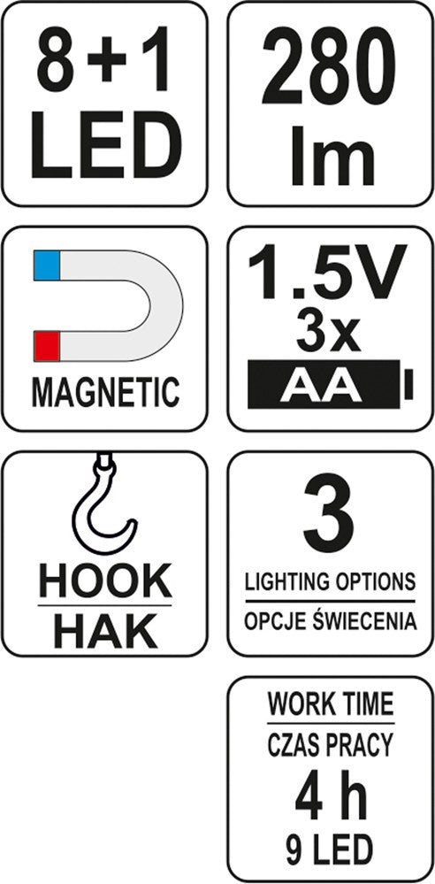 2-i-1 Led Magnet Workshop Ficklampa 3xaa