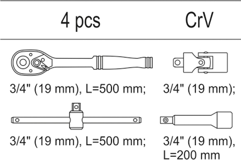 Lade-inzetgereedschapset voor 3/4' dopsleutels