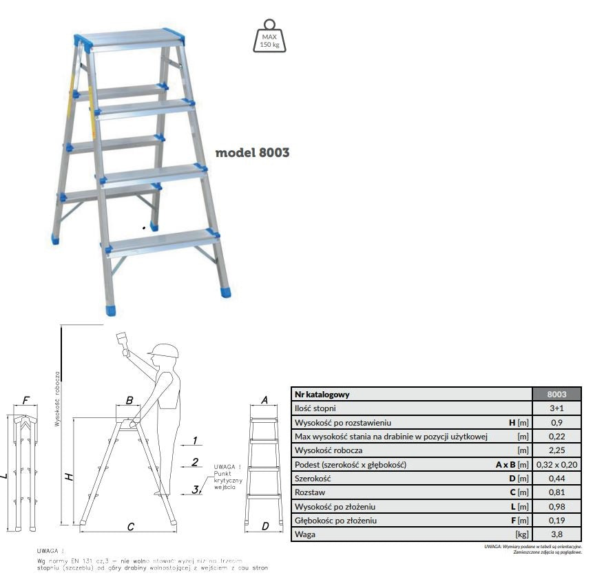 Obojstranný hliníkový rebrík 90 cm 3 stupne + plošina