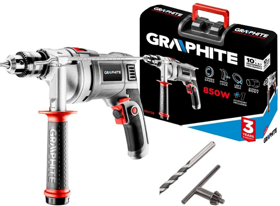 Taladro de impacto de 850 W, portabrocas con llave de 13 mm, velocidad 0-3000