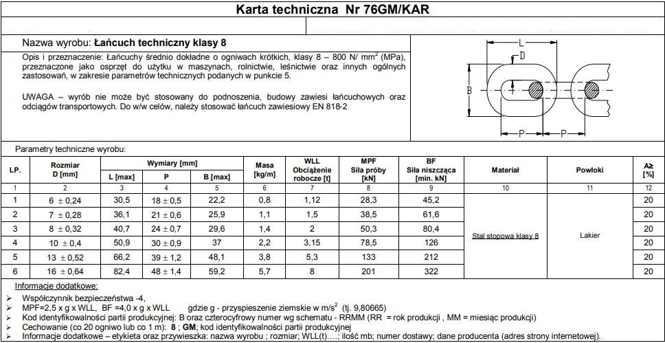 Műszaki Lánc fekete 6mm G8 Wll 1.15t