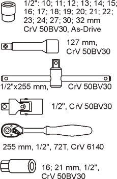 Lade-inzet 1/2'' Doppenset 24-delig
