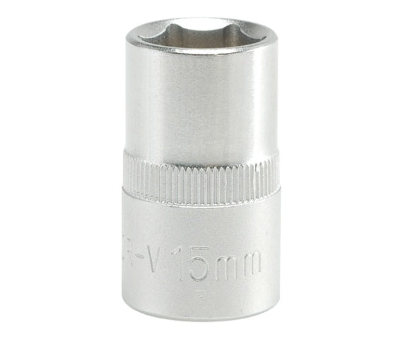 Kort sockel 6-punkts krom 1/2'' 15mm