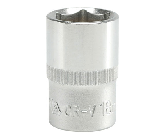 Krátka zásuvka 6-bodová chrómová 1/2'' 18mm
