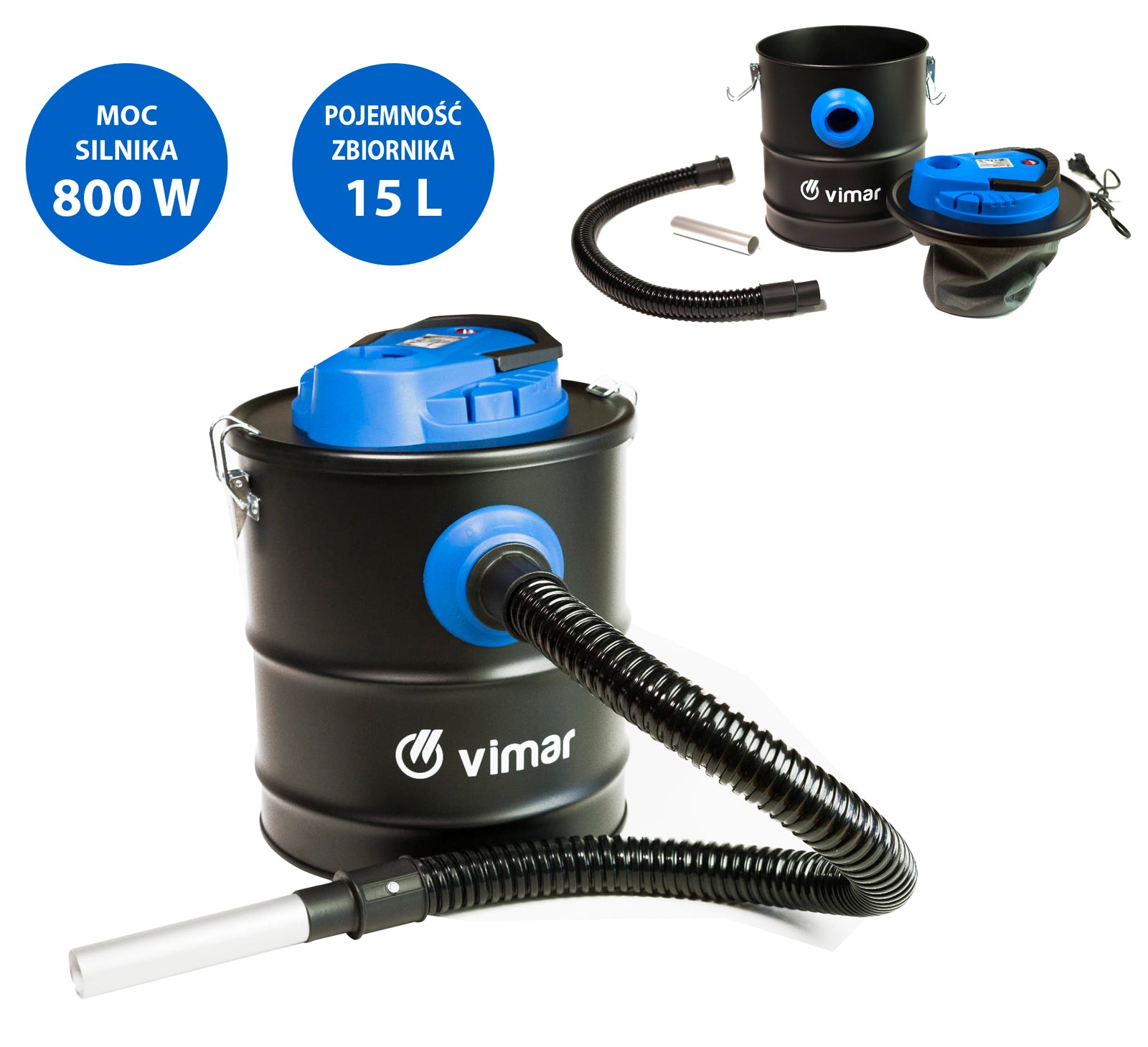 Kaminstaubsauger 800 W, Fassungsvermögen 15 l