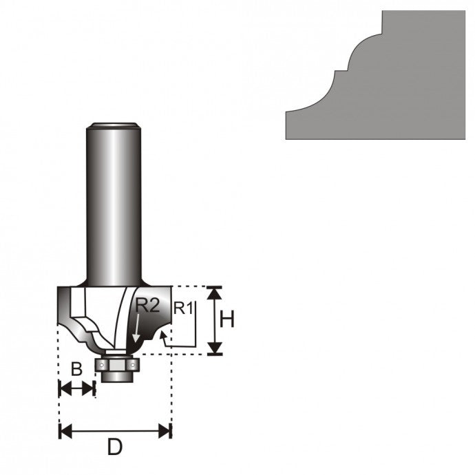 Classic Milling Cutter With Bearing T8 D39.3 H15.9 R1/r24 46/6.35
